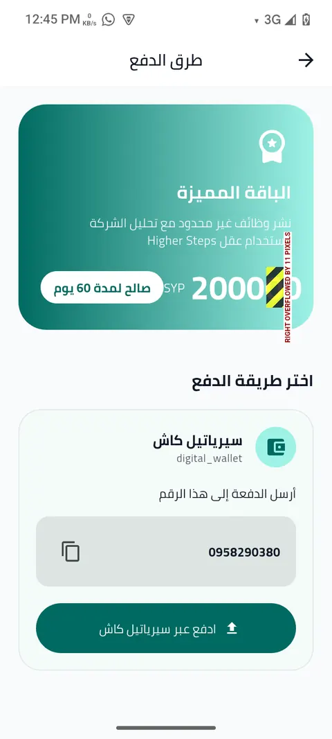 شاشة الخطوة 8: أكمل الدفع عبر سيرياتيل كاش